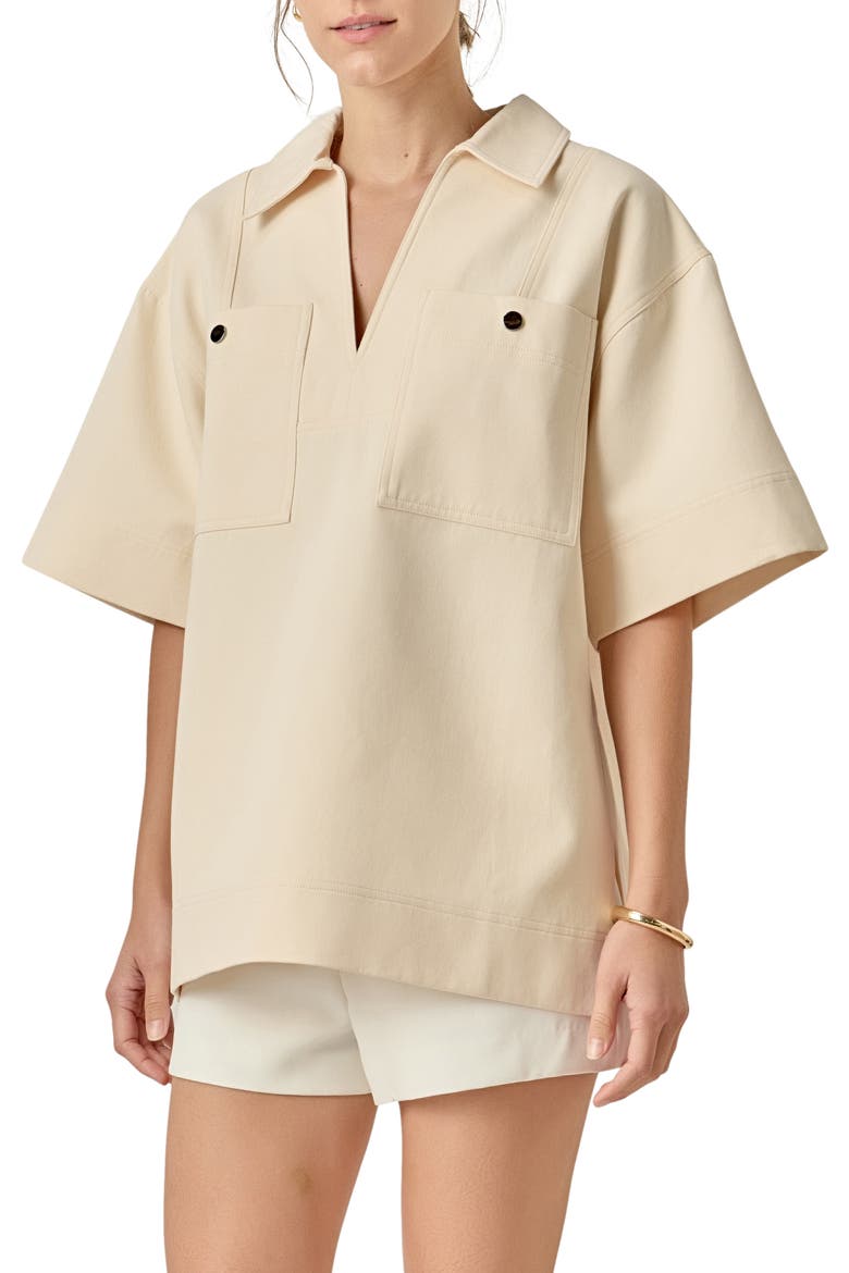 Collar Oversize Cotton Top, Alternate, color, CREAM