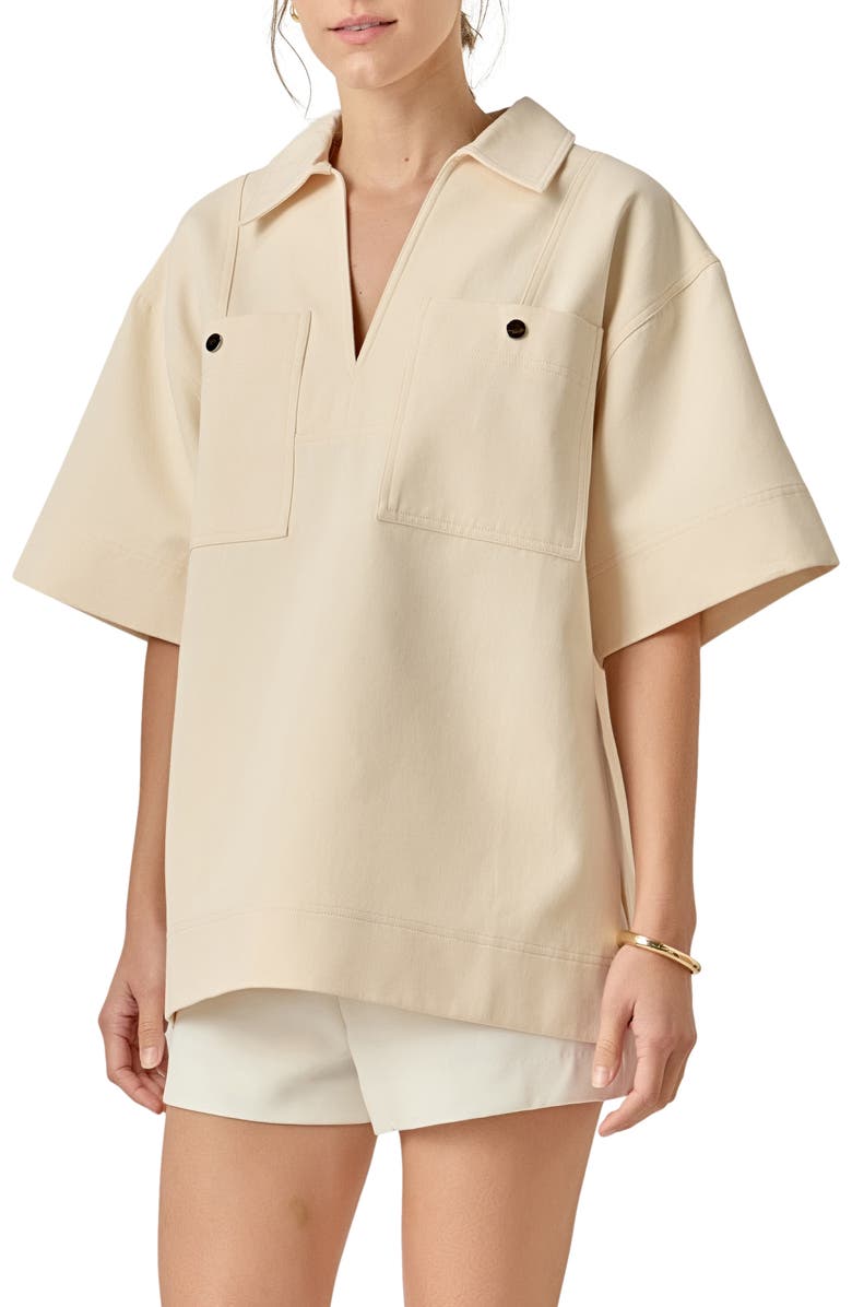 English Factory Collar Oversize Cotton Top, Alternate, color, Cream