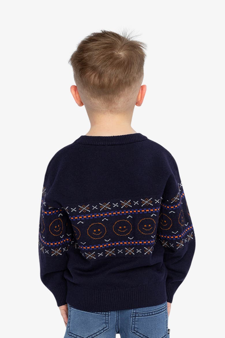 Jacquard Geometric Ribbed Cuffs Sweater, Alternate, color, Dark Blue