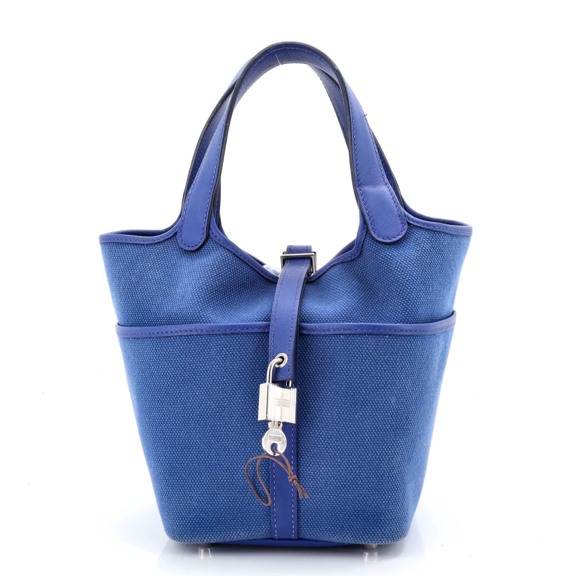 Pre-Owned Hermes Cargo Picotin Lock Bag Canvas and Swift PM, Main, color, Bleu Royal