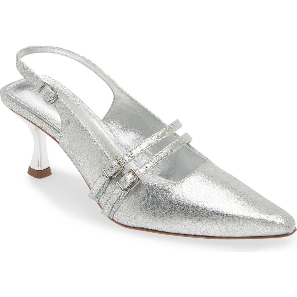 Kaanas Kaia Double Strap Slingback Pump In Silver