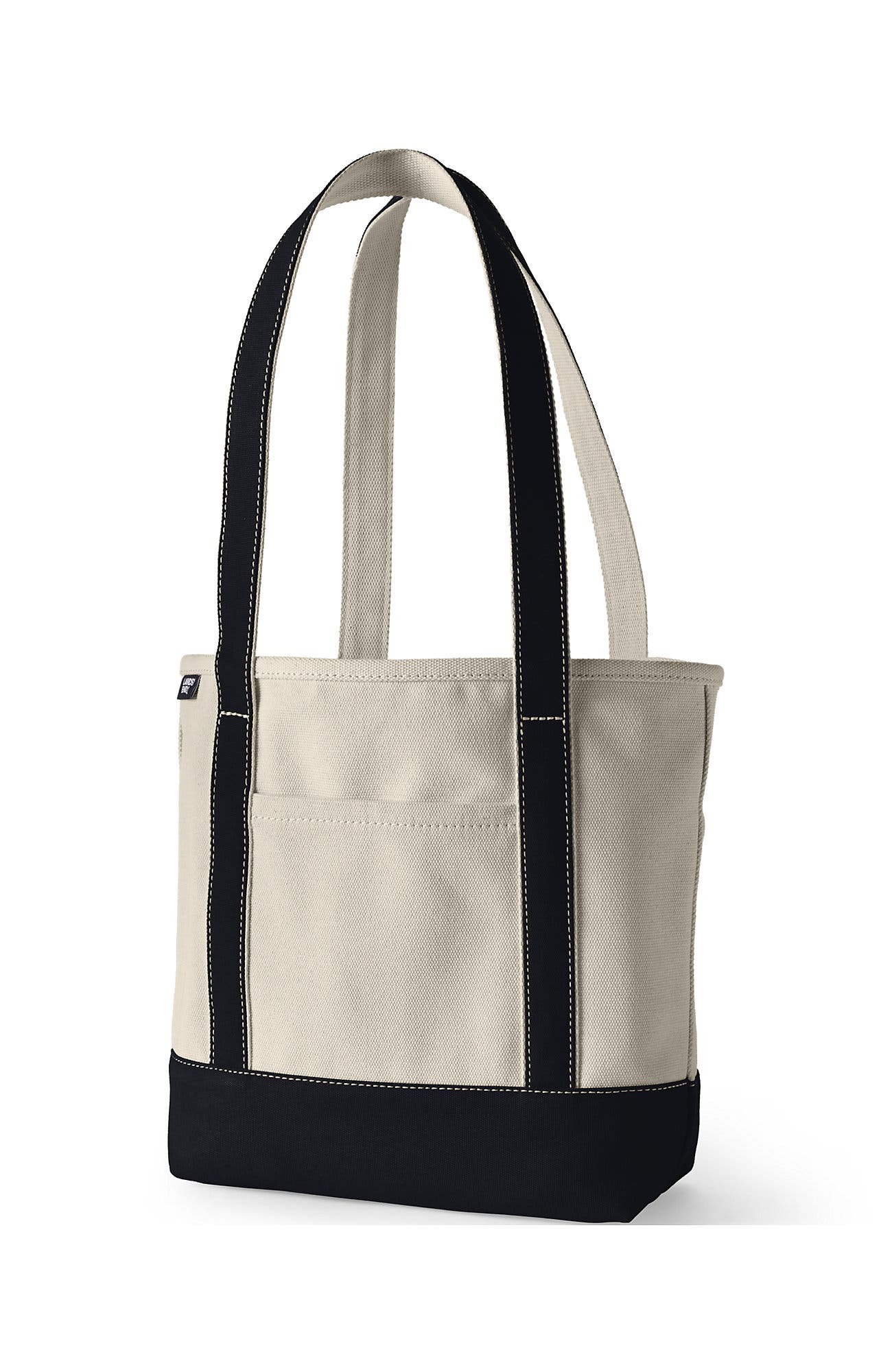 Lands' End Lands’ End Canvas Open Top Tote Bag  Regular & Long Handle Carry All - Stylish  for Work  Travel  Beach  Errands  Great Gift, Alternate, color, Natural/Black