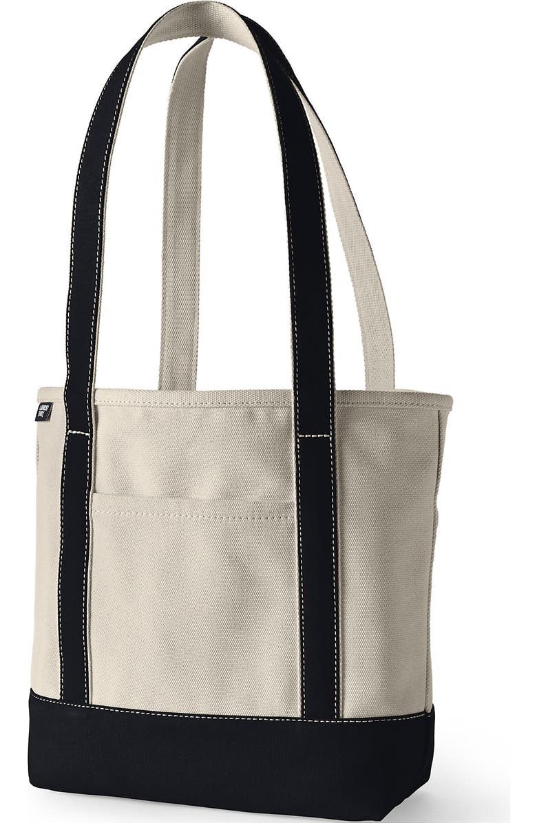Lands' End Lands’ End Canvas Open Top Tote Bag Regular & Long Handle Carry All - Stylish for Work Travel Beach Errands Great Gift, Alternate, color, Natural/Black