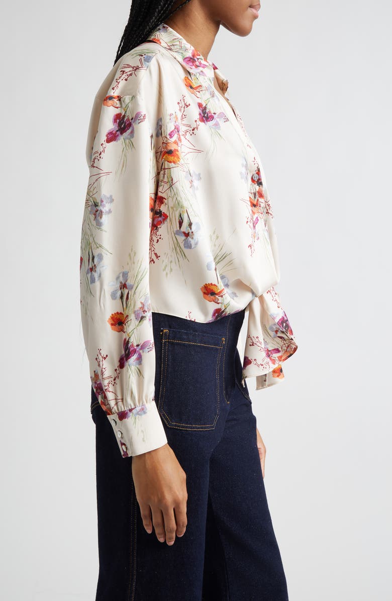 Cinq à Sept Iris Bouquet Marianna Print Tie Front Button-Up Shirt, Alternate, color, Oatmilk Multi