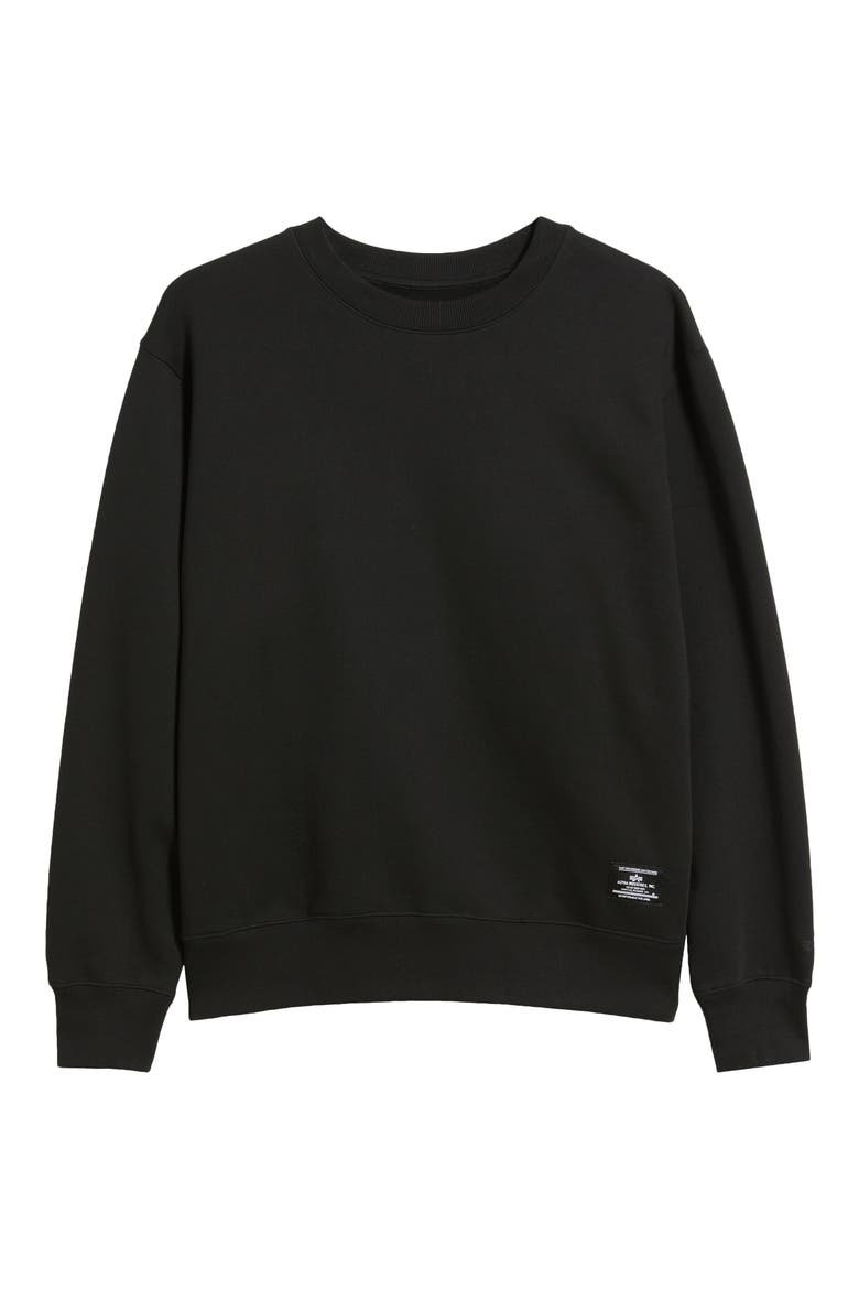 Logo Patch Cotton Fleece Crewneck Sweatshirt, Alternate, color, BLACK