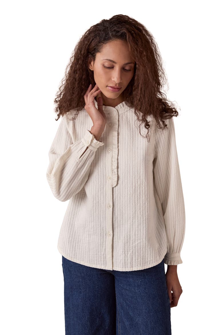 Textured Cotton Shirt With Frill Collar, Alternate, color, Chalk