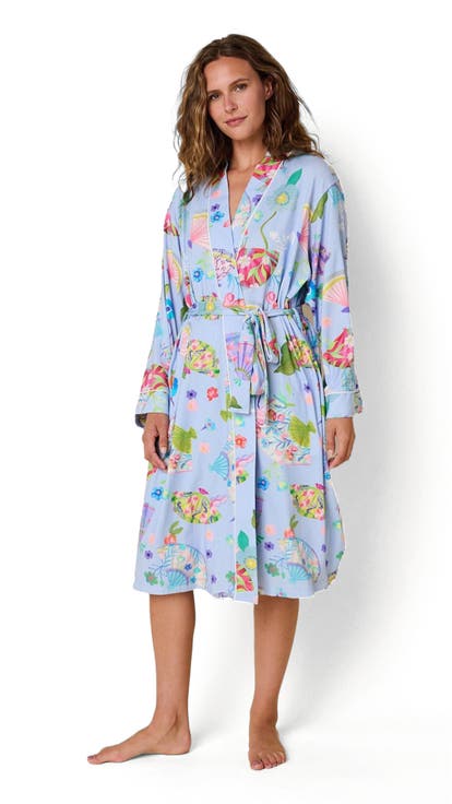Pima Knit Kimono Robe Floral