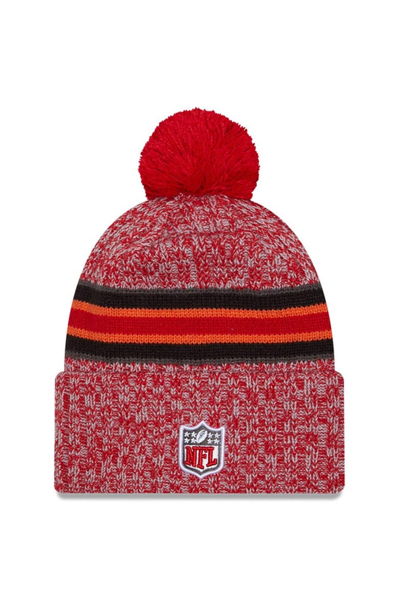 New Era Men's New Era Red Tampa Bay Buccaneers 2023 Sideline Cuffed Knit Hat With Pom, Alternate, color, Scarlet
