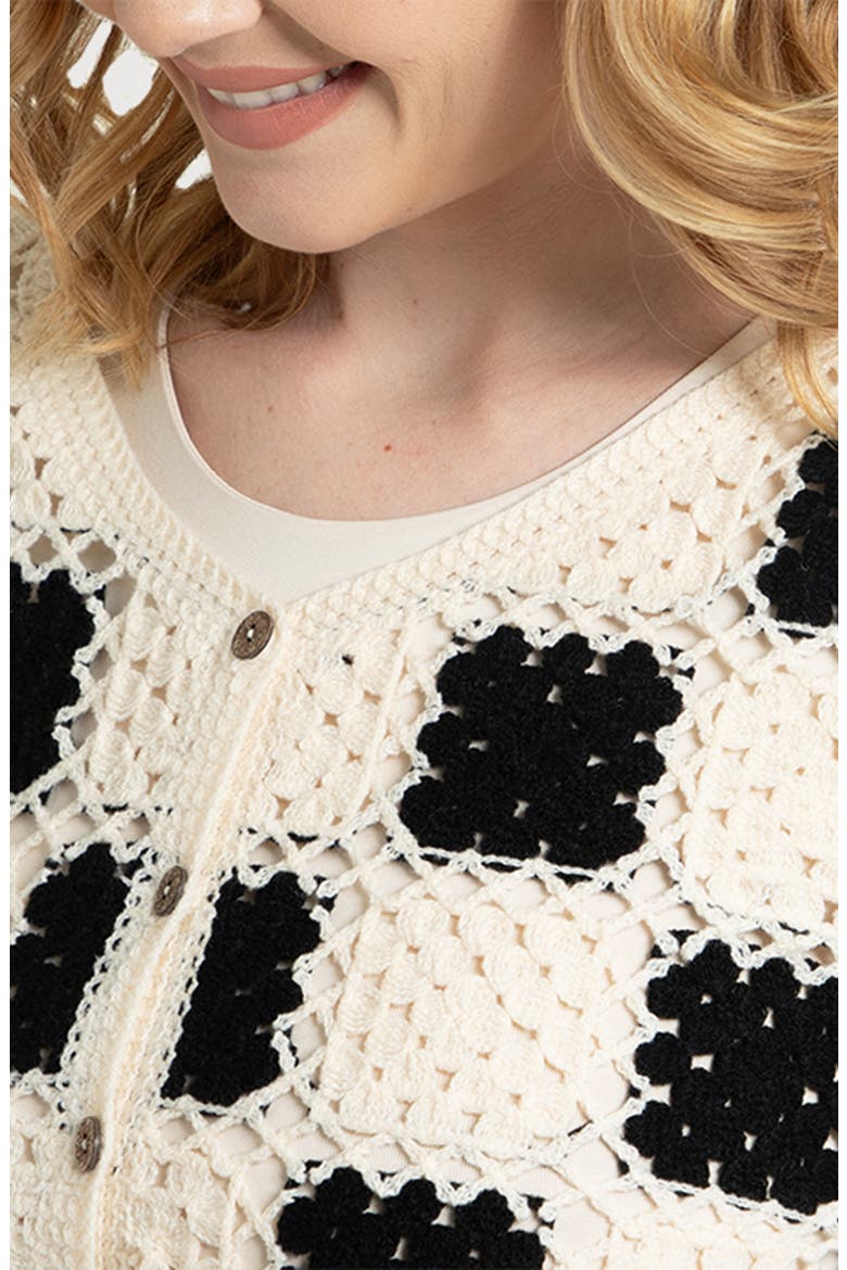 Checker Crochet Cardigan, Alternate, color, WHITE