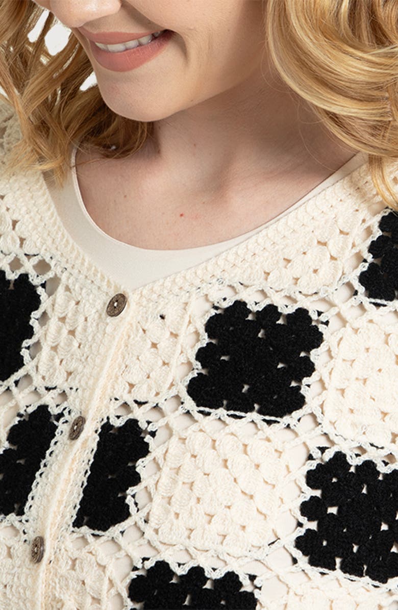 SAACHI Checker Crochet Cardigan, Alternate, color, White