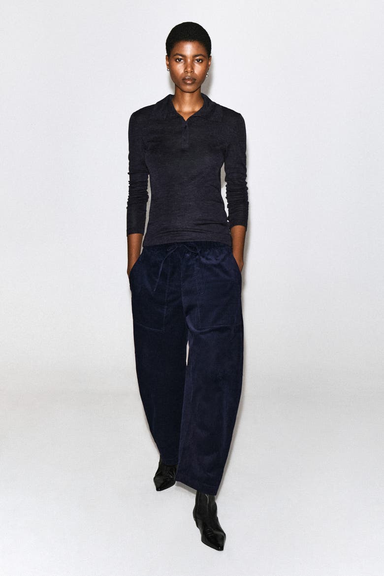 Corduroy Barrel-leg Drawstring Pants, Alternate, color, NAVY