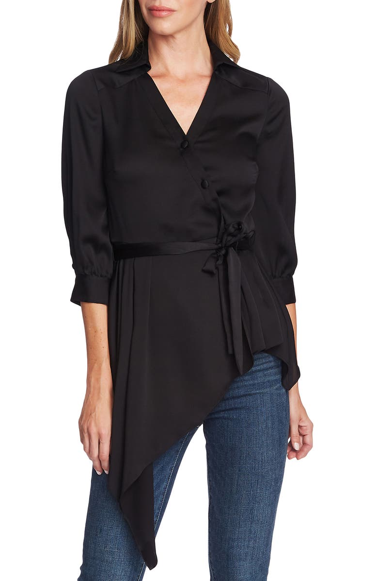 Vince Camuto Cascade Ruffle Asymmetrical Satin Blouse, Main, color, 