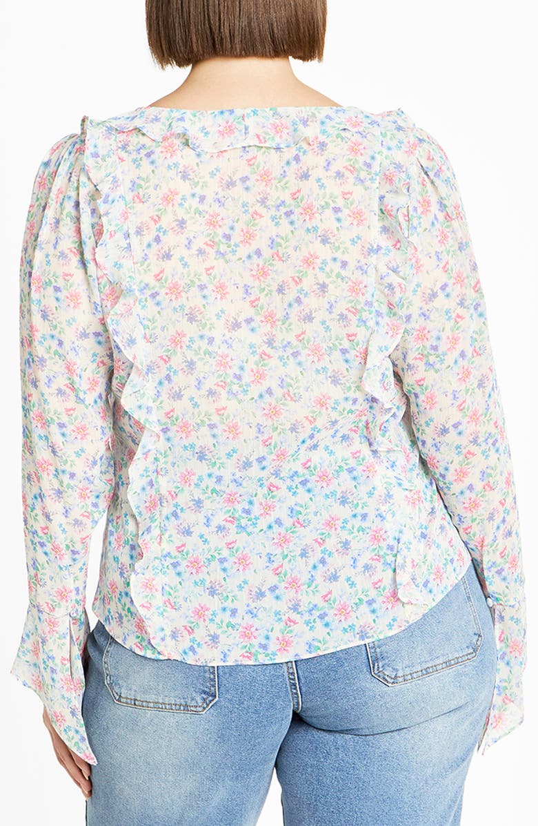 City Chic Lidia Floral Ruffle Long Sleeve Chiffon Top, Alternate, color, Delicate Ditsy