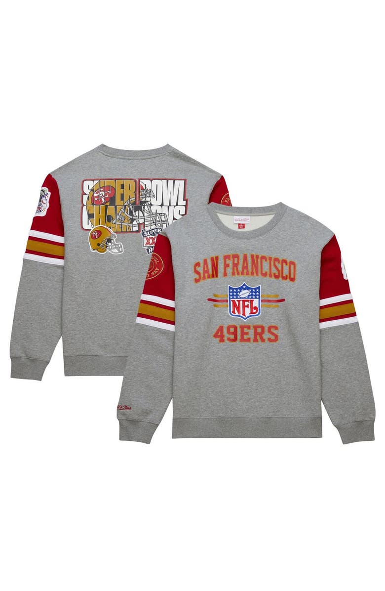 Mitchell & Ness Men's Mitchell & Ness Heather Gray San Francisco 49ers All Over 4.0 Vintage Logo Pullover Sweatshirt, Alternate, color, 