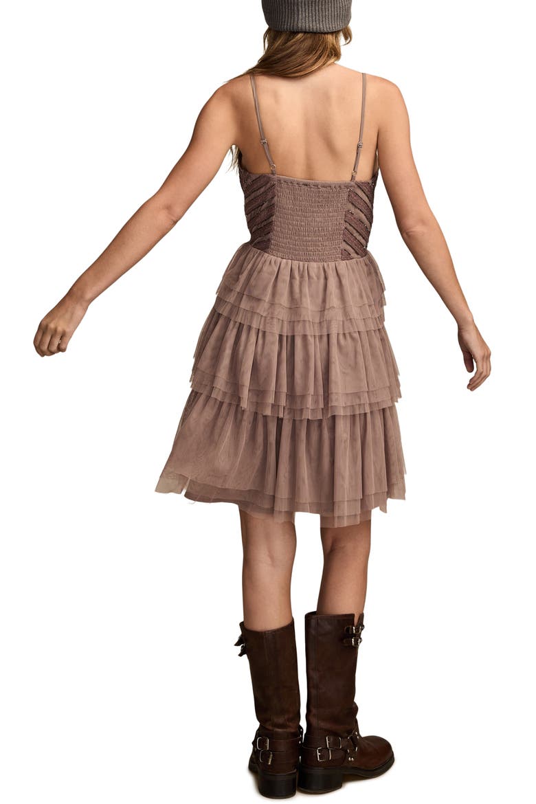 Beaded Bodice Tiered Tulle Dress, Alternate, color, DEEP TAUPE