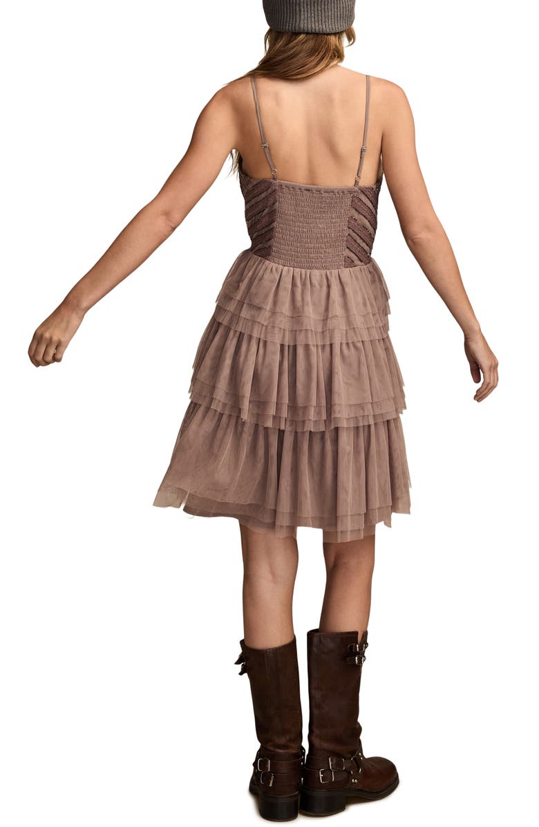 Lucky Brand Beaded Bodice Tiered Tulle Dress, Alternate, color, Deep Taupe