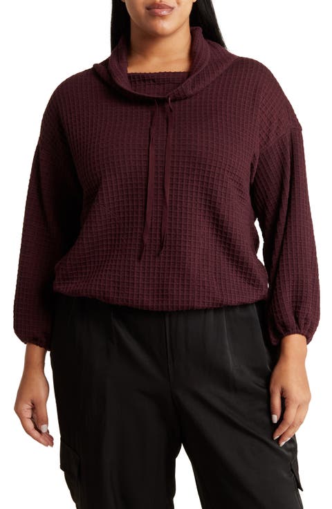 Waffle Knit Long Sleeve Pullover (Plus)
