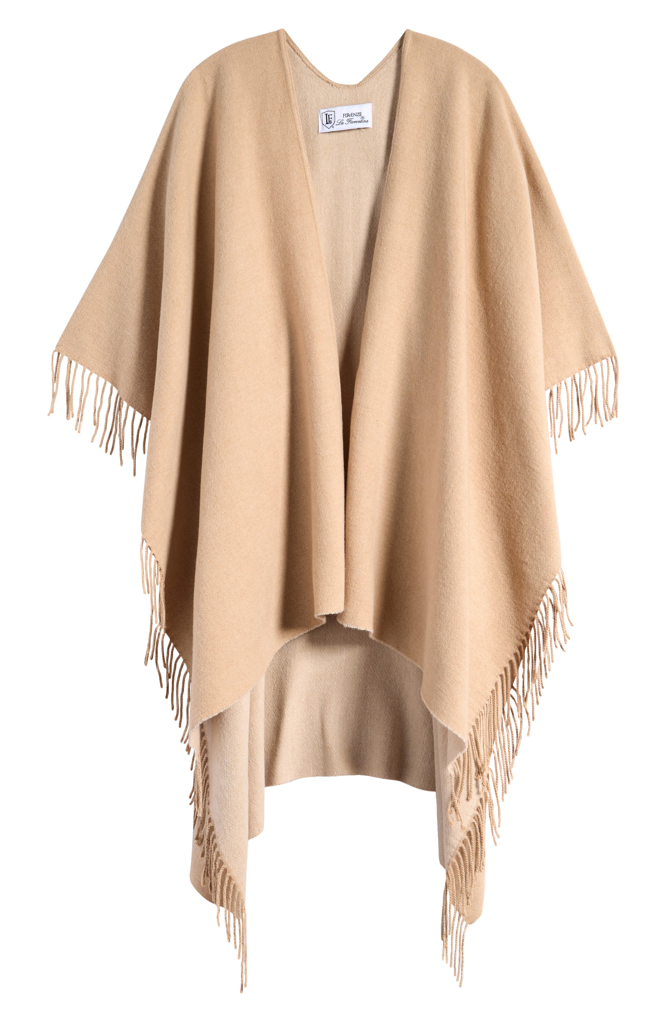La Fiorentina Fringed Ruana in Beige 