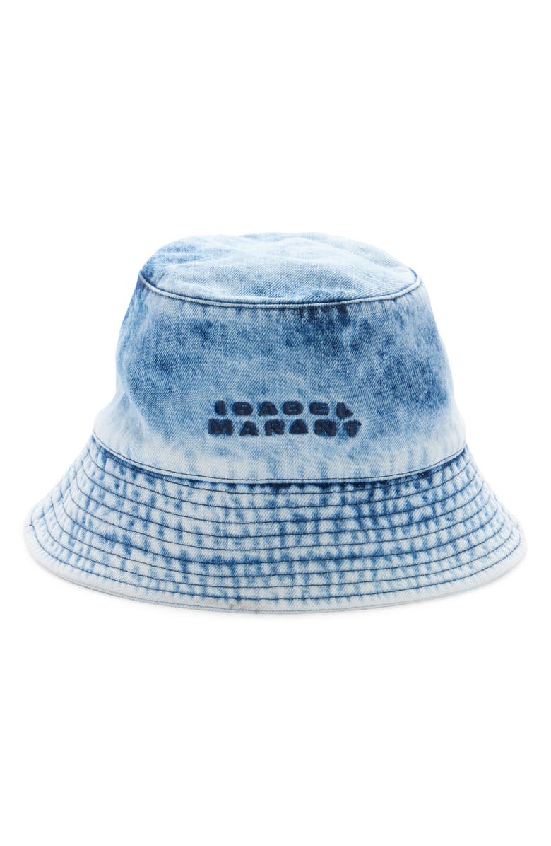 Isabel Marant Giorgia Embroidered Acid Wash Denim Bucket Hat, Alternate, color,