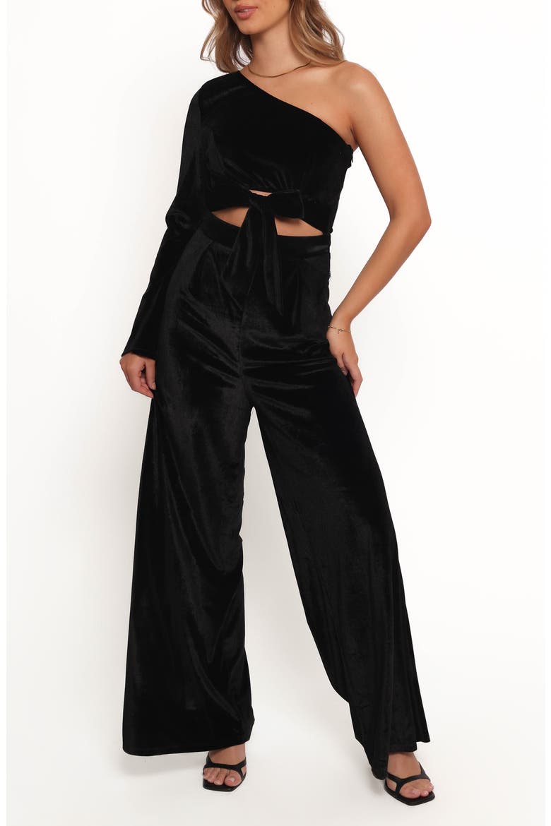 Avery One-Shoulder Velvet Jumspuit, Main, color, BLACK