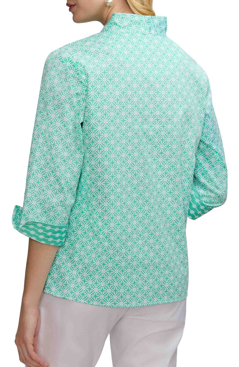 Foxcroft Tammy Geo Lattice Print Ruffle Collar Top, Alternate, color, Green/ White