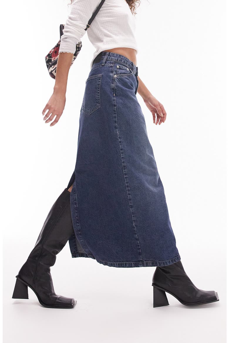Denim Midi Skirt, Alternate, color, MID BLUE