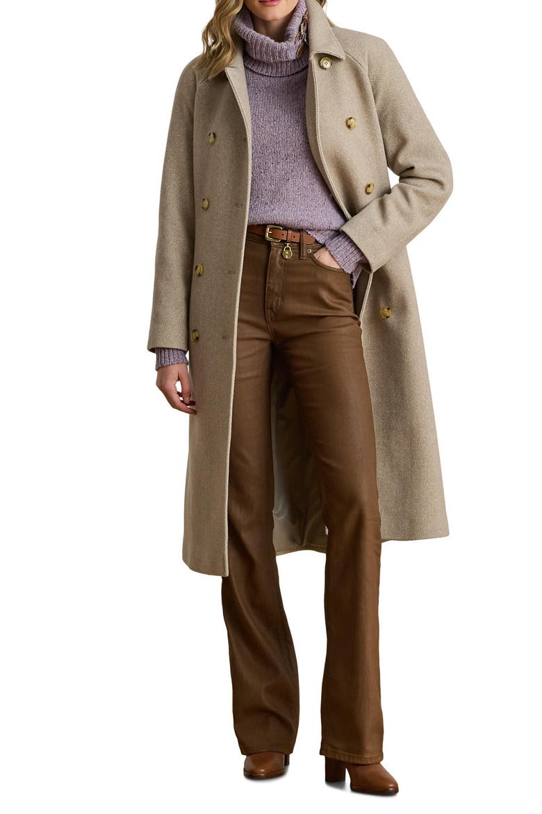 Plaid Belted Double Breasted Coat, Main, color, CAMEL/ CREAM PLAID