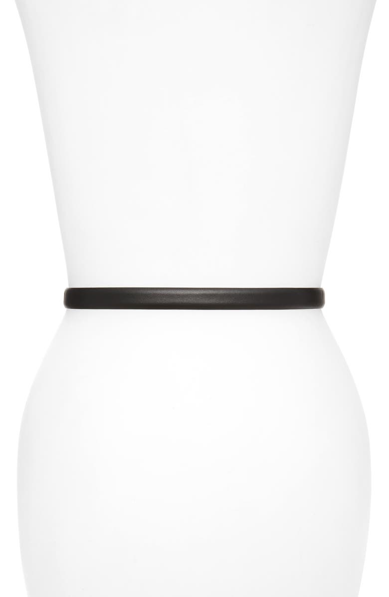 Moschino Logo Plaque Skinny Leather Belt, Alternate, color, 