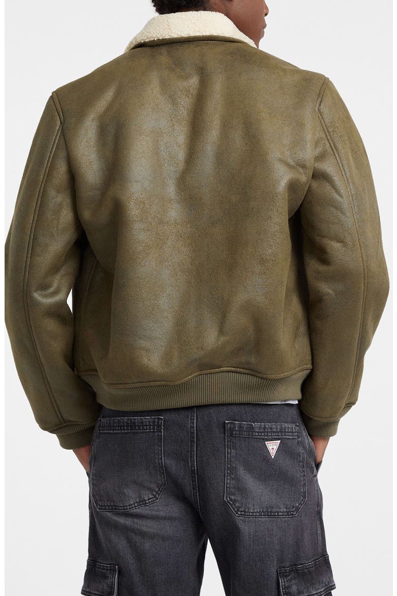 Faux Leather & Faux Shearling Bomber Jacket, Alternate, color, GREEN