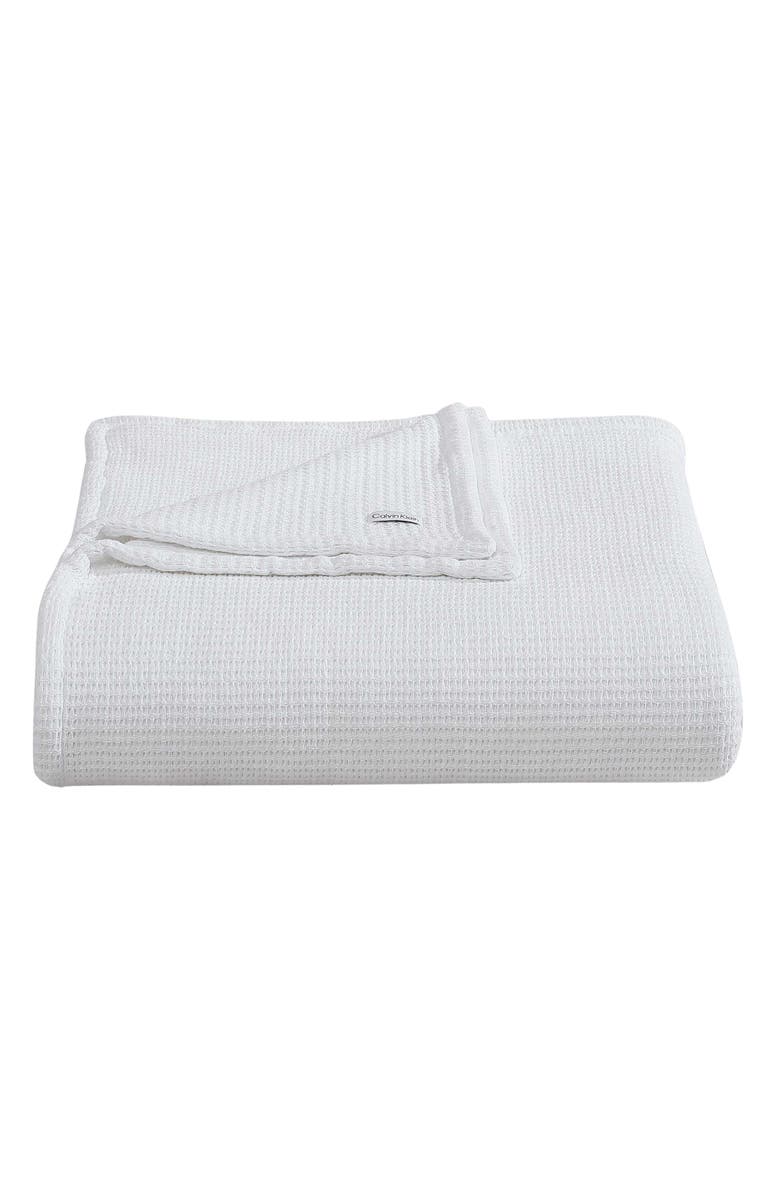 Calvin Klein Home Cotton Honeycomb Weave Blanket, Main, color, White