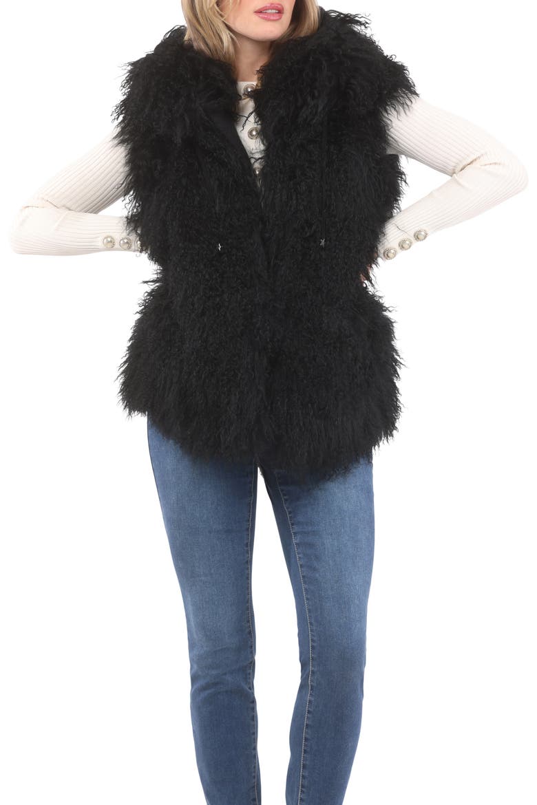 Reversible Genuine Shearling Vest With Wool And Cashmere Blend Back, Main, color, BLACK/BLACK