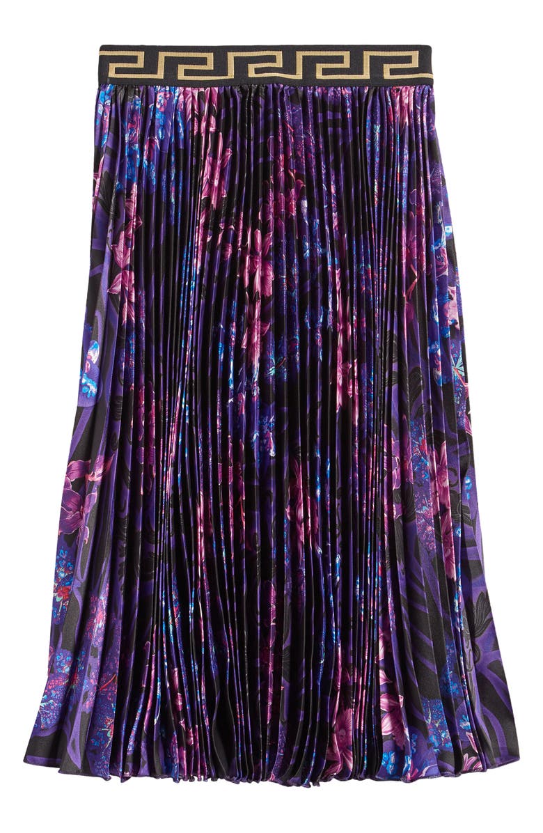 Versace Kids' Orchid Barocco Print Pleated Skirt, Main, color, 
