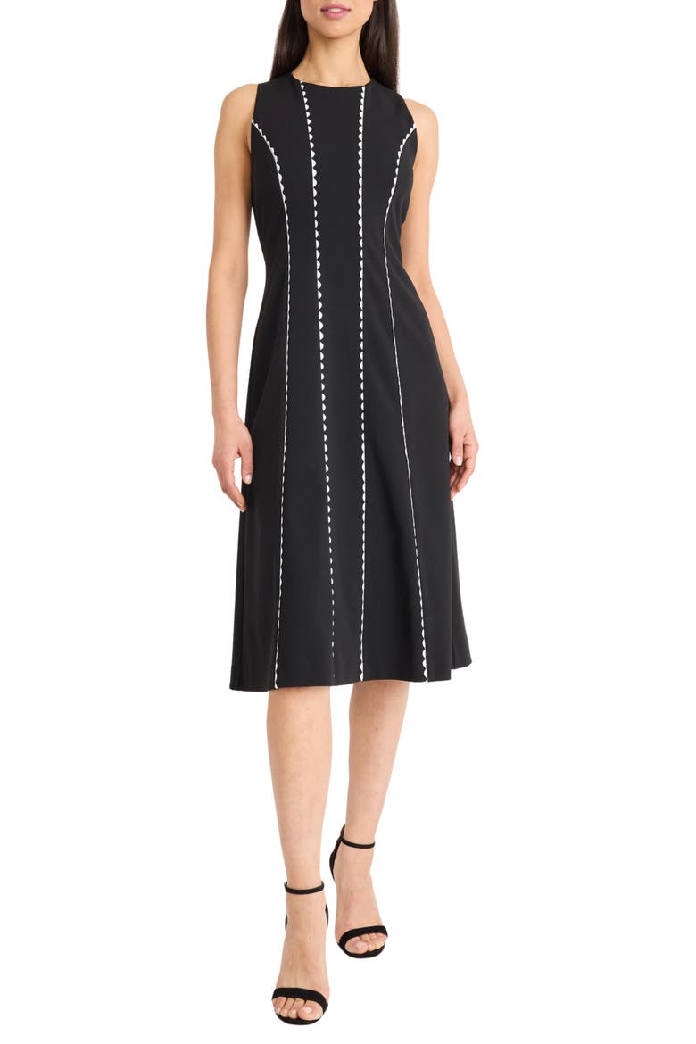 Rickrack Sleeveless Midi Dress, Main, color, BLACK