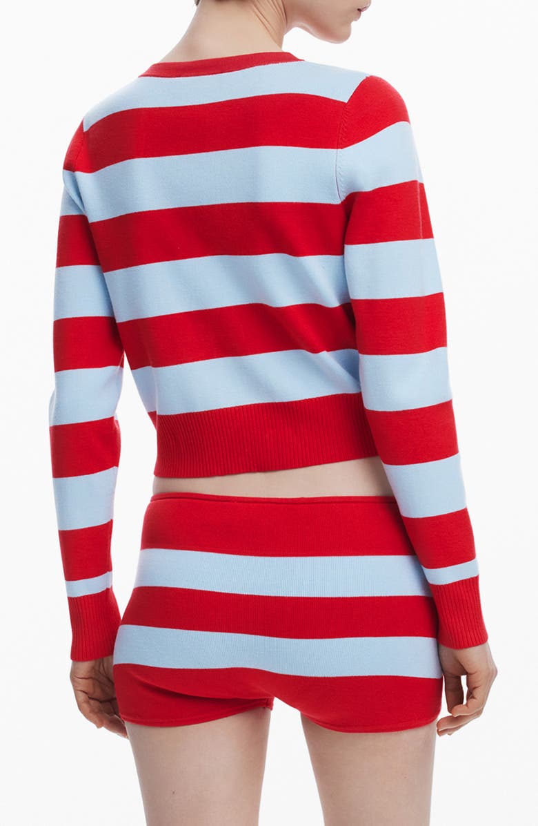 Desigual Stripe Cardigan Sweater, Alternate, color, Red