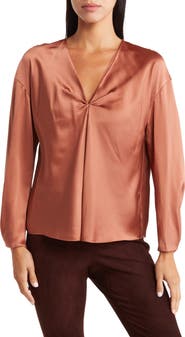 Vince V-Neck Long Sleeve Drape Silk Blouse