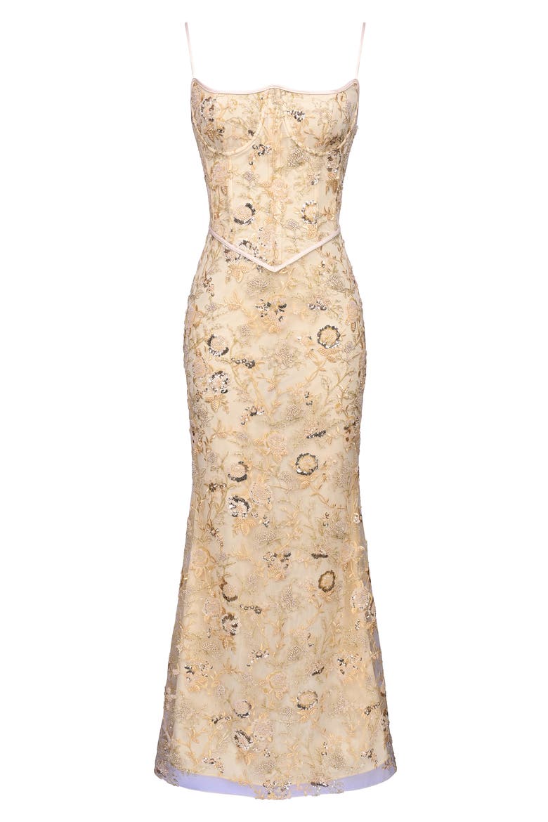 Naima Sequin & Bead Embellished Gown, Alternate, color, PEACH