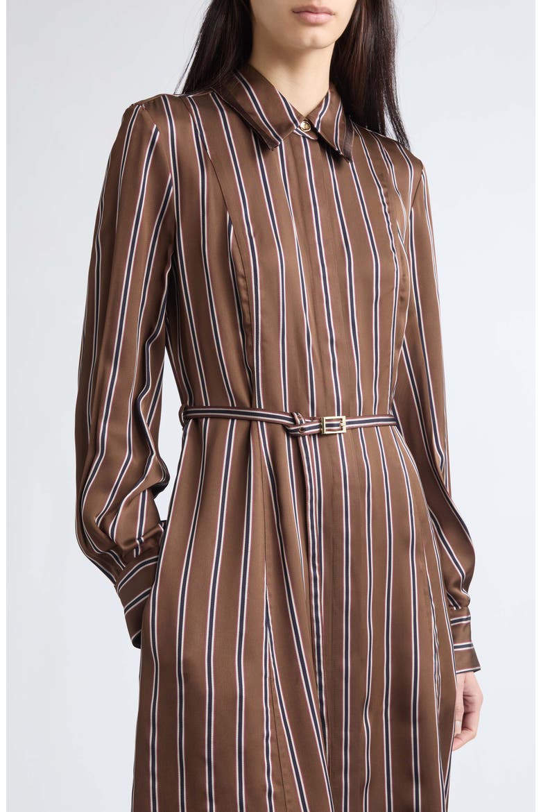 Stripe Long Sleeve Satin Midi Shirtdress, Alternate, color, BROWN MULTI