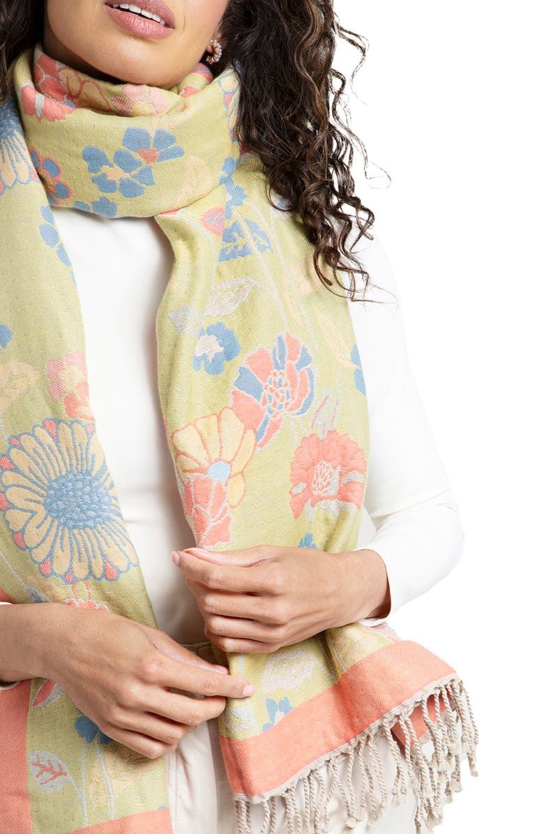 SAACHI Pastel Floral Reversible Scarf, Alternate, color, Lime