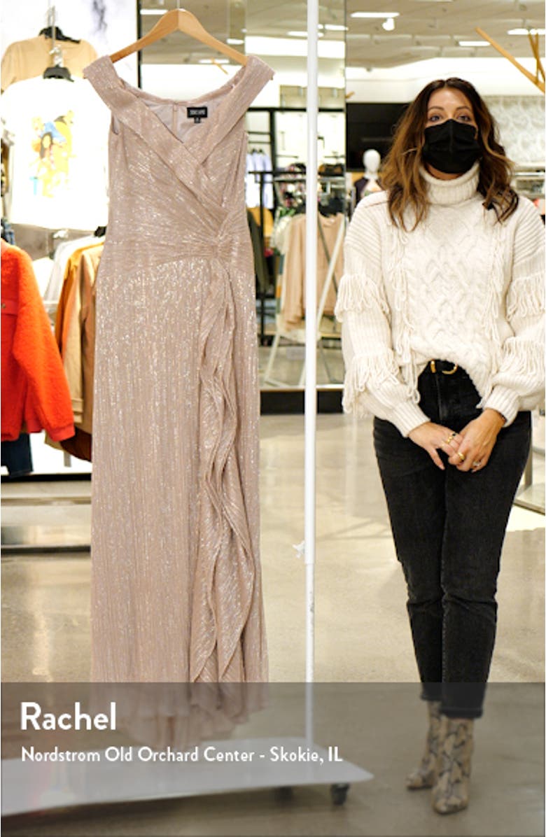 Xscape Off the Shoulder Metallic Gown, sales video thumbnail