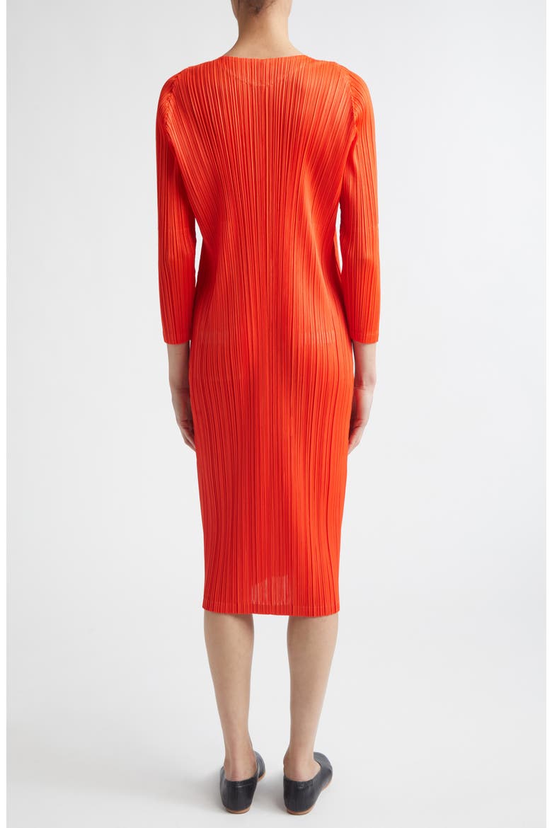 Monthly Colors February Pleated Long Sleeve Midi Dress, Alternate, color, RED