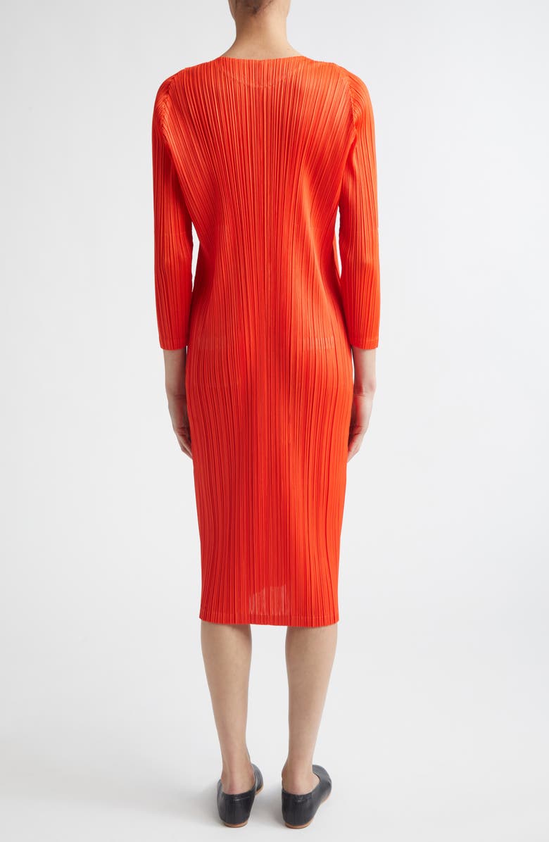 Pleats Please Issey Miyake Monthly Colors February Pleated Long Sleeve Midi Dress, Alternate, color, Red