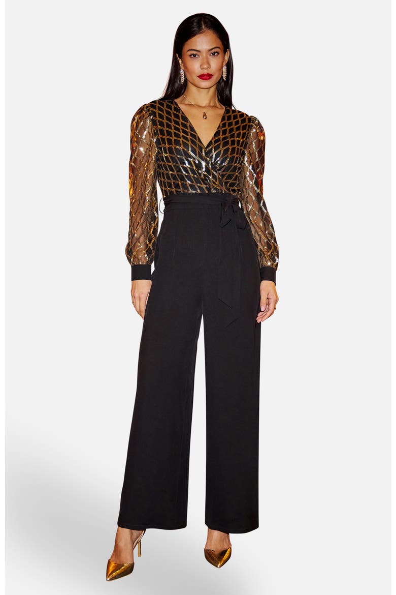 Sequin Wrap Over Jumpsuit, Main, color, Black