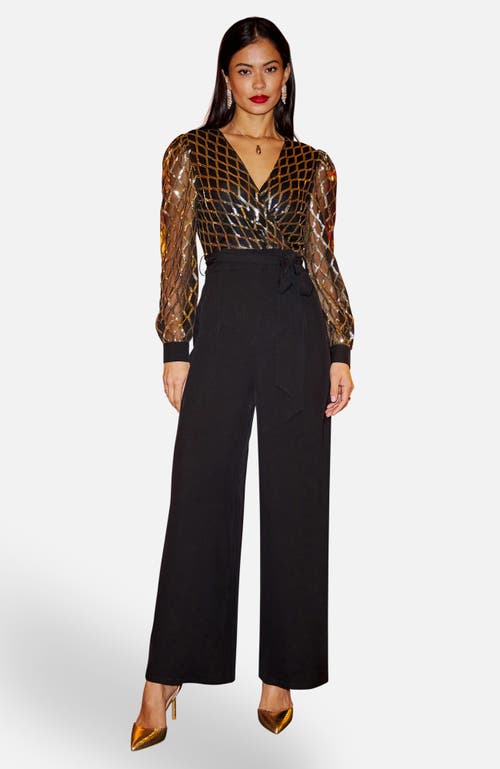 Yumi Sequin Wrap Over Jumpsuit In Black