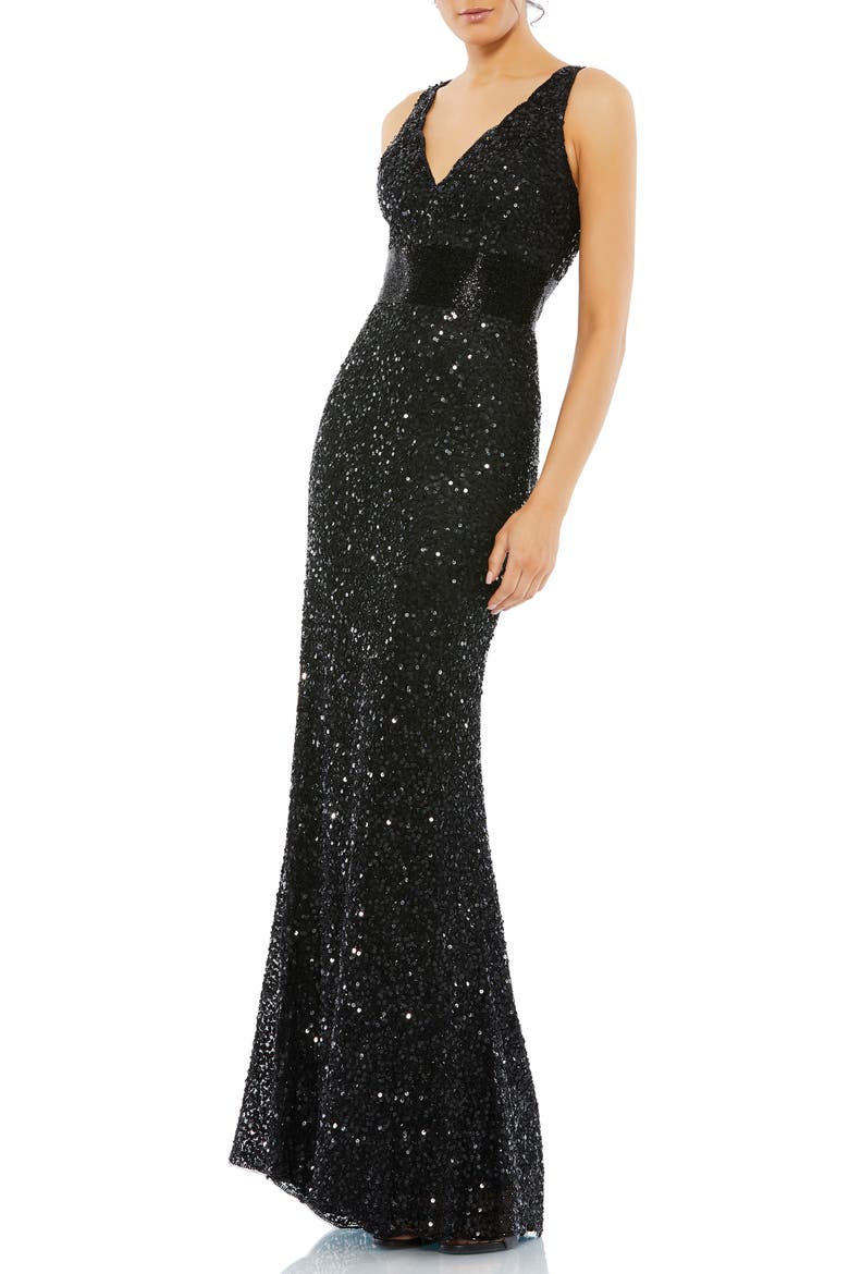 Sequin Column Gown, Main, color, BLACK
