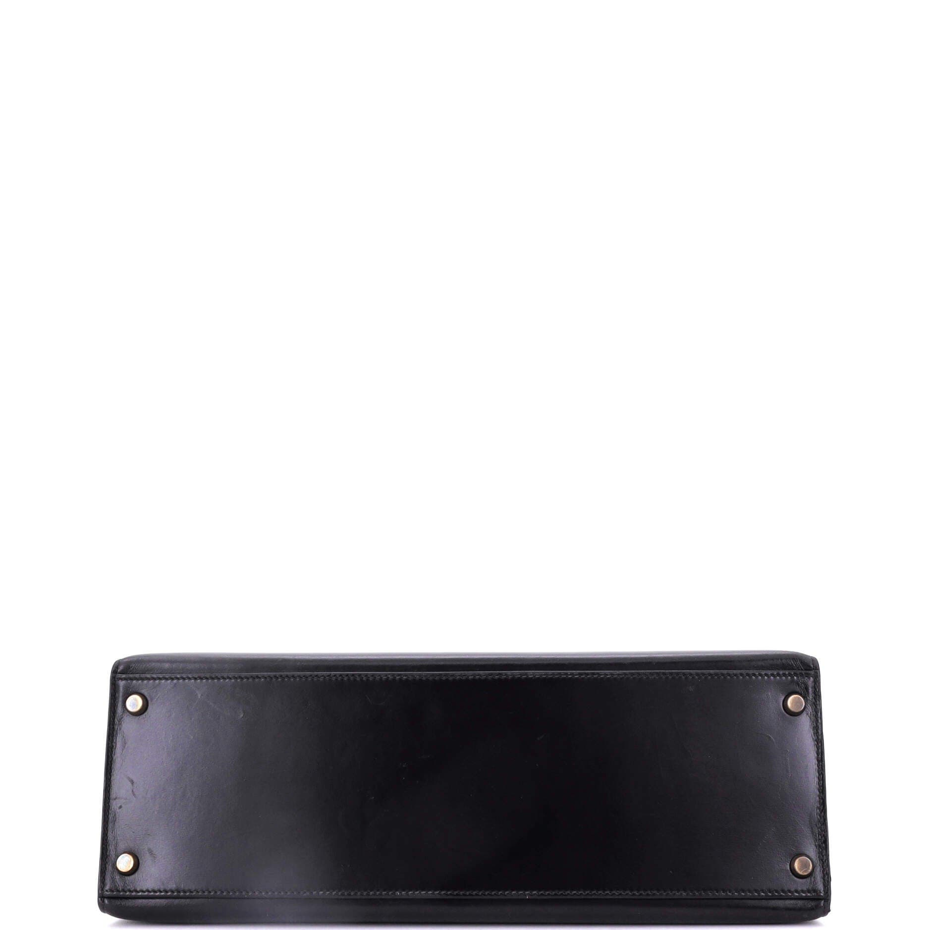 Pre-Owned Hermes Kelly Handbag Black Box Calf with Gold Hardware 35, Alternate, color, 