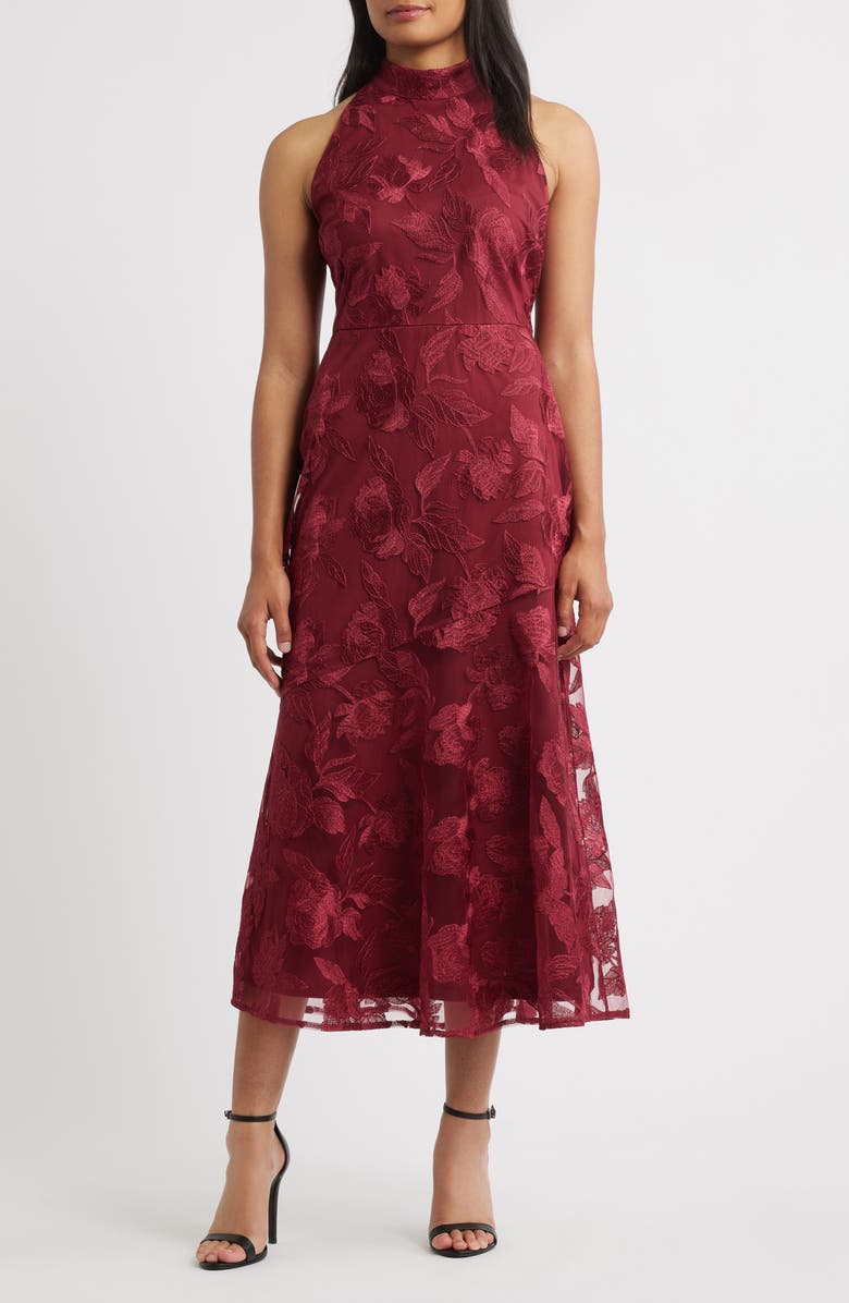 Sam Edelman Embroidered Fit & Flare Cocktail Dress, Main, color, Bordeaux
