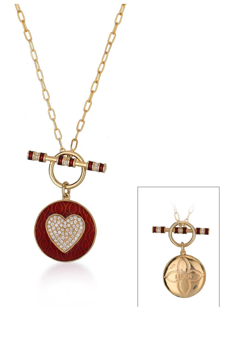 GABI RIELLE Red French Enamel Heart & Toggle Luck Necklace, Main, color, 