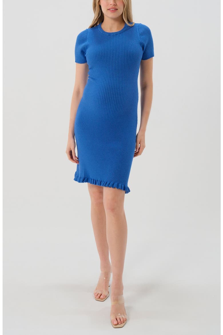 Women's Short Sleeve Knit Maternity Knee Length Sweater Dress with Hem Detail, Main, color, Blue