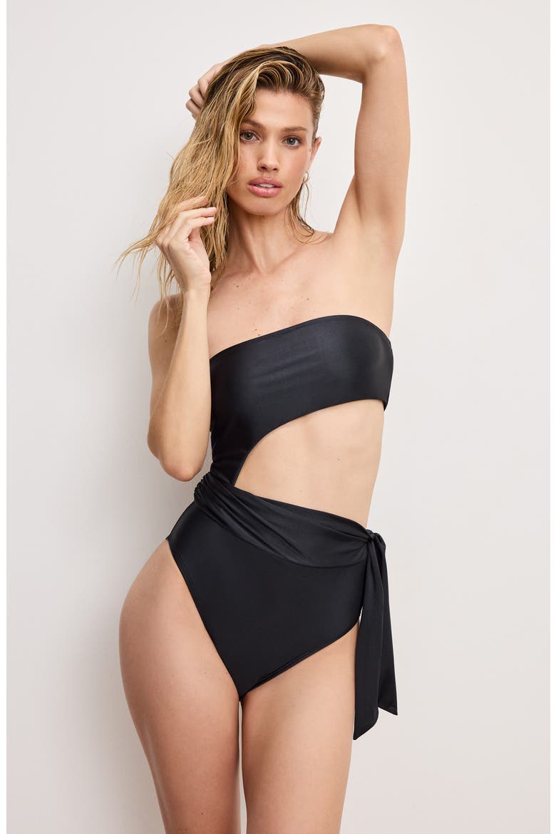 Strapless Cutout One-Piece Swimsuit, Alternate, color, BLACK001