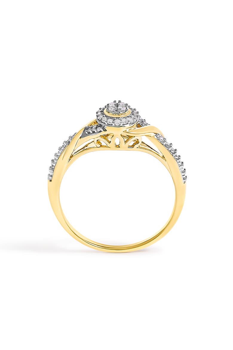 10K Yellow Gold 1/10 Cttw Diamond Swirl and Halo Promise Ring, Alternate, color, Yellow